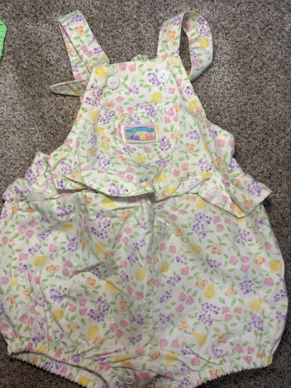 RARE Vintage OshKosh B'gosh Fruit Ruffle Shortalls 24 months USA